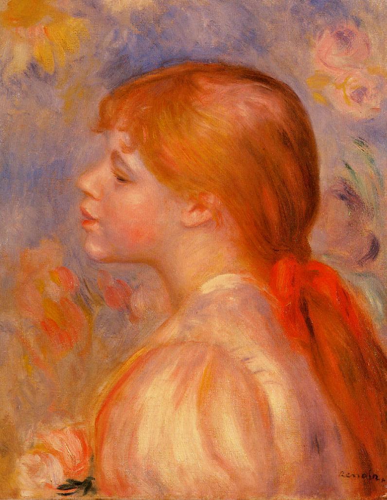 Girl with a Red Hair Ribbon - Pierre-Auguste Renoir painting on canvas